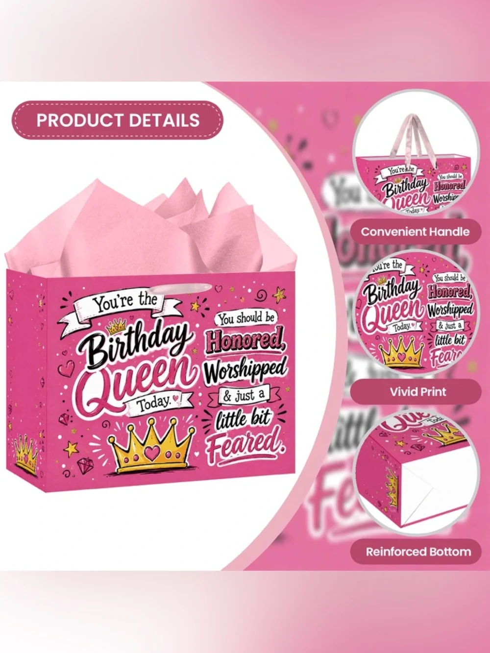 Birthday Queen Pink Gift Bag with Tissue Paper